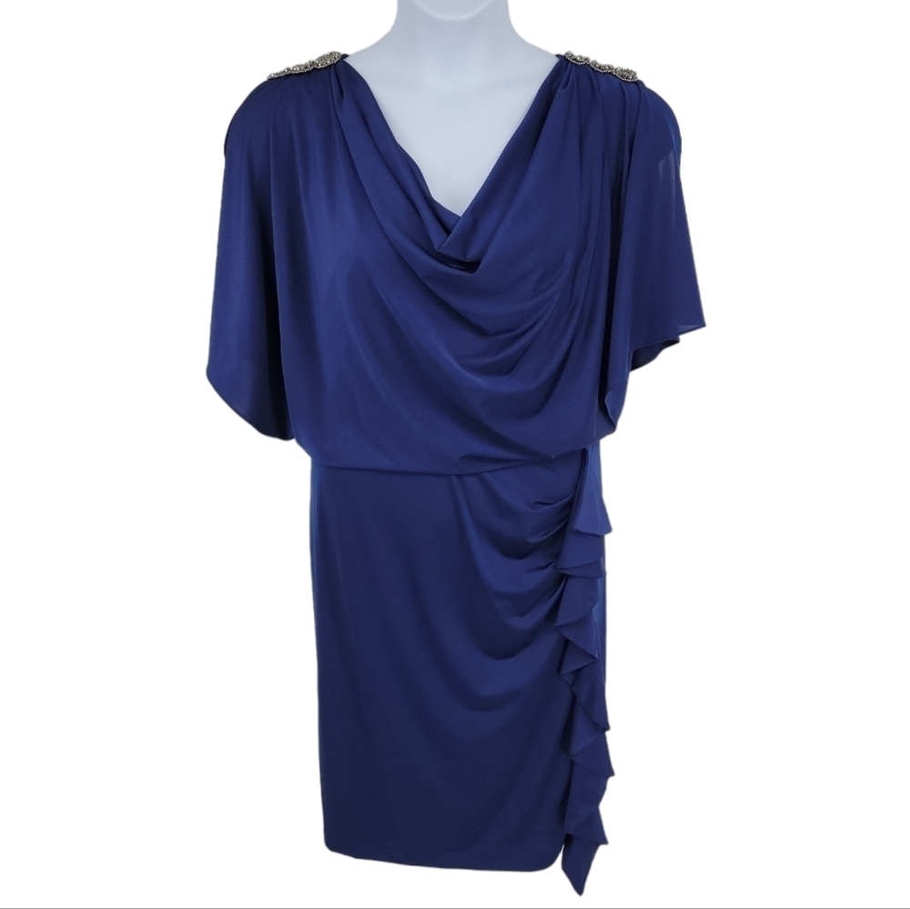 R&M Richards Blue Ruffle Dress with Shoulder Details Size 22W
